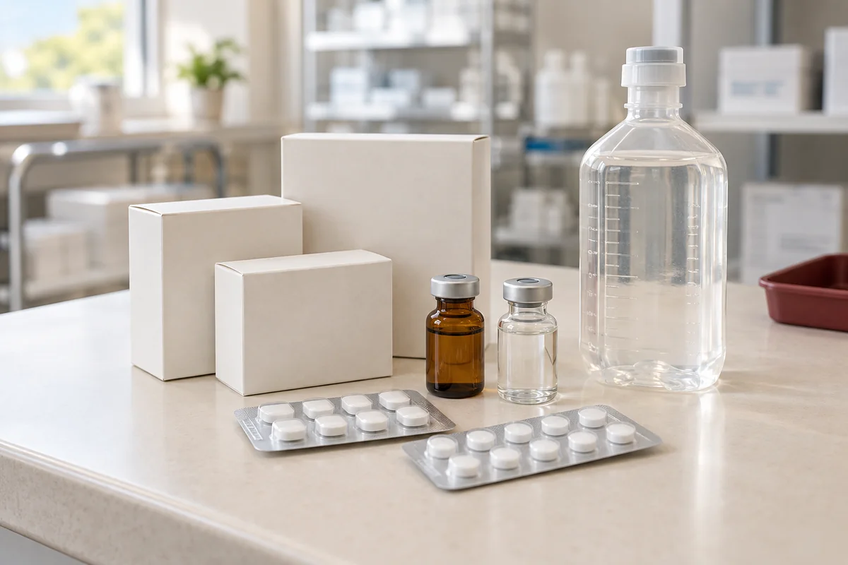 Illustrative arrangement of packaged hospital pharmaceuticals
